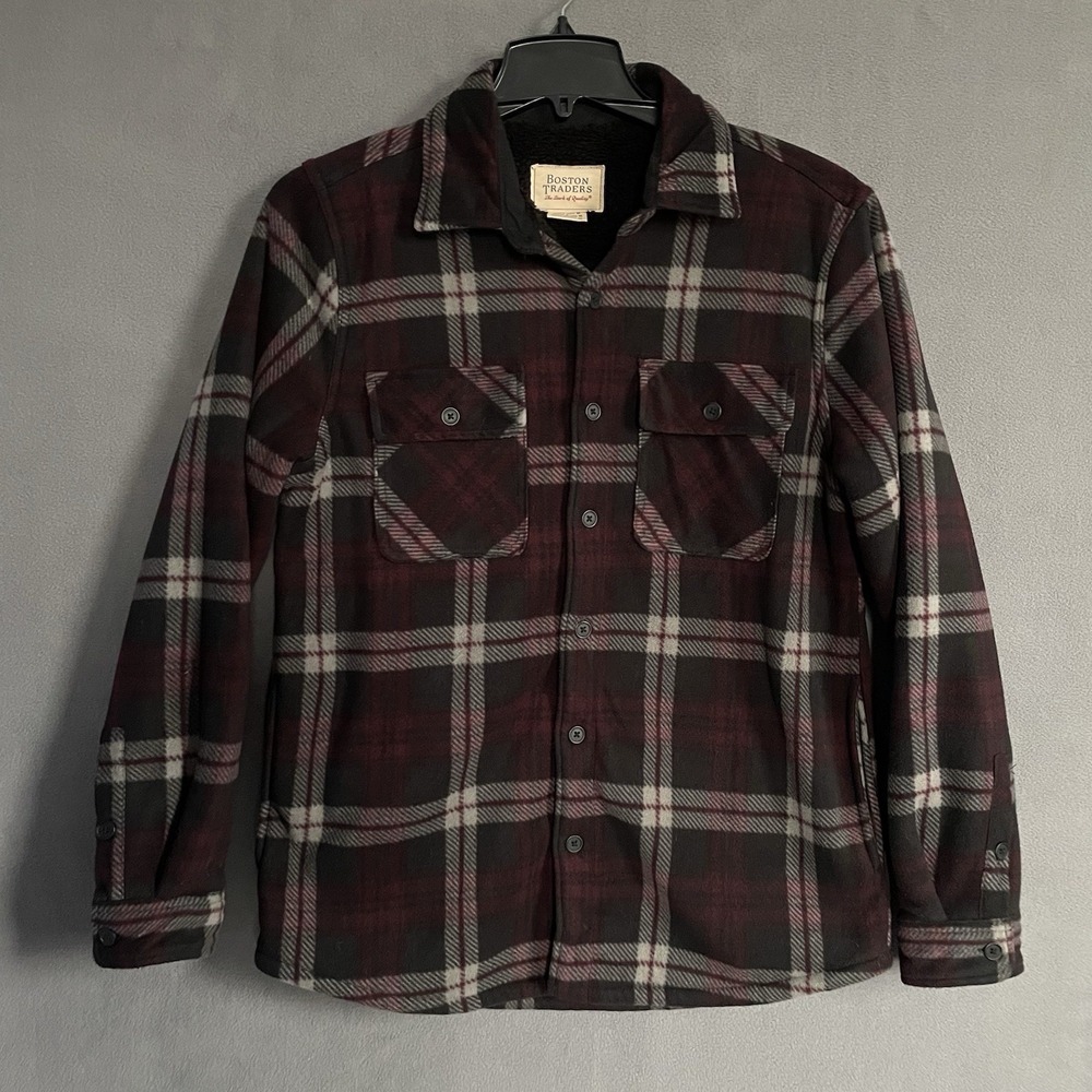 Boston Traders Fleece/Sherpa‎ Lined Flannel Maroon Plaid Med Mens